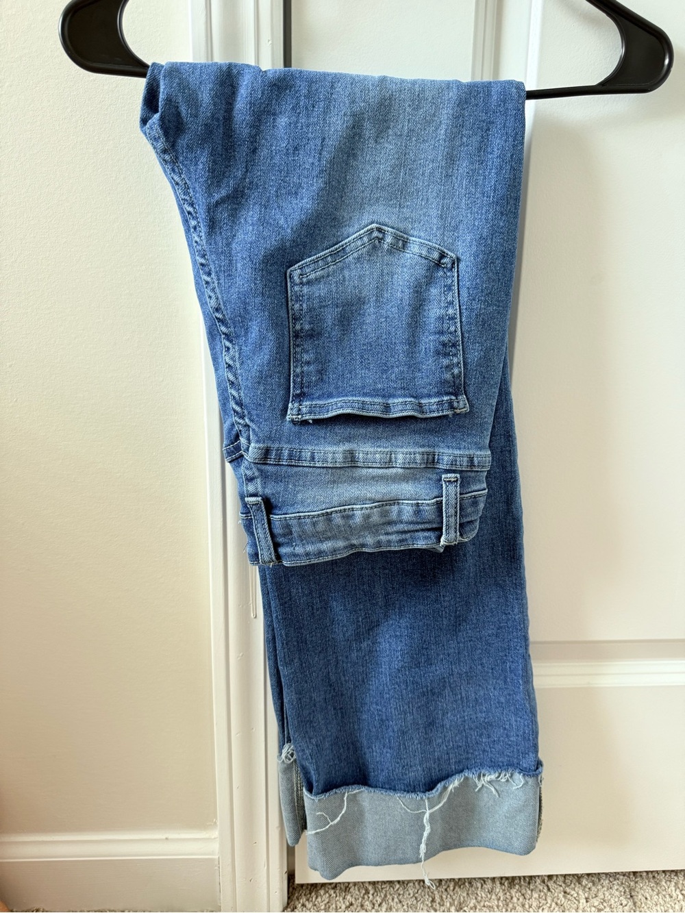 Sky Distressed Cuffed Boyfriend Jeans - Blue